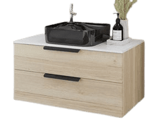TBoss Kopalniška omarica z umivalnikom Nola 90 cm, naraven hrast, pult bela visoki sijaj