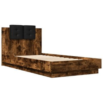 Vidaxl Posteljni okvir z vzglavjem dimljen hrast 75x190 cm inž. les