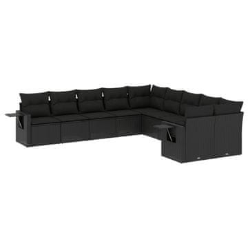 Vidaxl Vrtna sedežna garnitura 10-delna z blazinami črn poli ratan