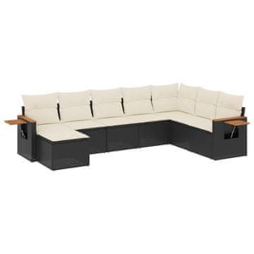 Vidaxl Vrtna sedežna garnitura 8-delna z blazinami črn poli ratan
