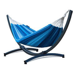 Potenza Viseča mreža SINGA XL 220×160 + jekleni okvir za visečo mrežo TYTAN, modra, premium