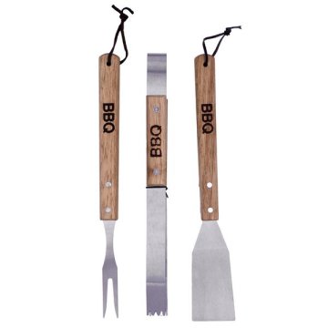BBQ KOMPLET PRIPOMOČKOV ZA ŽAR 3 KOSI Z LESENIM ROČAJEM