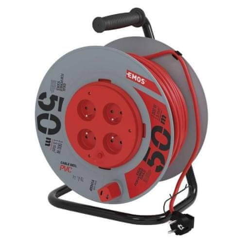 Emos Podaljševalni kabel, 50 m / 230 V, tuljava, 4 vtičnice, fiksno središče
