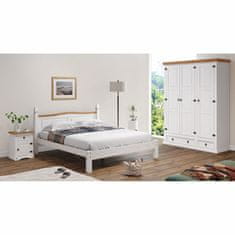 eoshop Dvoposteljna postelja CORONA iz masivnega bora, bel vosek, 180x200 cm