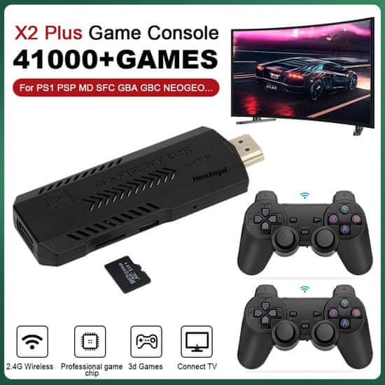 Smart Plus X2 Plus Retro igralna konzola 3D TV Game Stick 2.4G brezžični kontroler HD-Out 40000 iger za PSP/N64/PS1