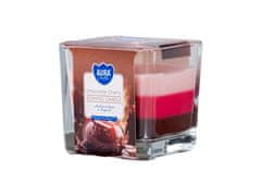 Bispol Steklena prizma 80x80 mm ~32h Čokolada - Češnja tribarvna dišeča sveča