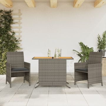 Vidaxl vidaXL 3-delni bistro komplet z blazinami, siv, poli ratan