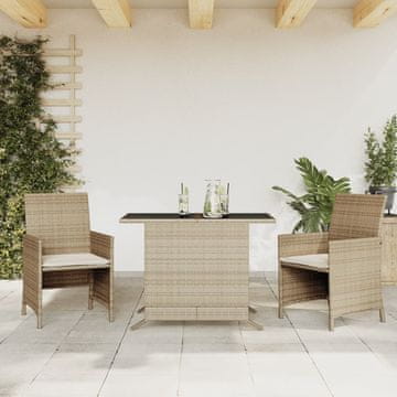 Vidaxl vidaXL 3-delni bistro komplet z blazinami, bež, poli ratan