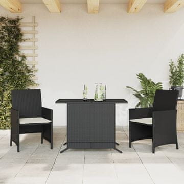 Vidaxl vidaXL 3-delni bistro komplet z blazinami, črne barve, poli ratan