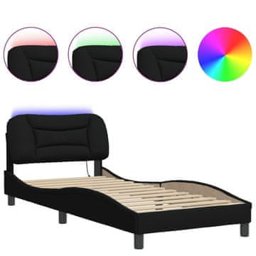 Vidaxl Posteljni okvir z LED brez vzmetnice Hvar Črna 90x200cm Tkanina