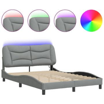 Vidaxl Posteljni okvir z LED brez vzmetnice Hvar svetlo siv 140x190cm blago