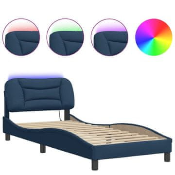 Vidaxl Posteljni okvir z LED brez vzmetnice Hvar Modra 90x200 cm Tkanina