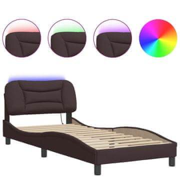 Vidaxl Posteljni okvir z LED brez vzmetnice Hvar temno rjav 90x200 cm blago