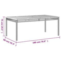 shumee Vrtna miza bež 180x90x75 cm poli ratan in akacijev les