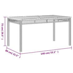 Greatstore Vrtna miza siva 140x80x75 cm poli ratan in akacijev les