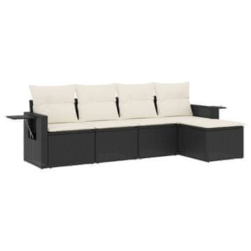 Vidaxl Vrtna sedežna garnitura 5-delna z blazinami črn poli ratan