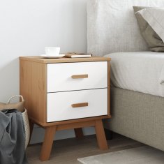 Greatstore Nočna omarica OLDEN bela in rjava trdna borovina