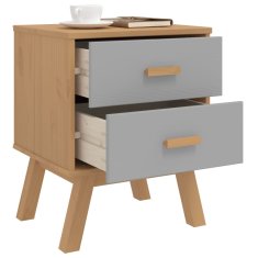 Greatstore Nočna omarica OLDEN siva in rjava trdna borovina