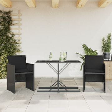 Vidaxl vidaXL 3-delni bistro komplet z blazinami, črne barve, poli ratan