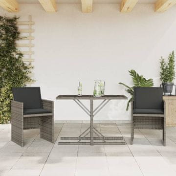 Vidaxl vidaXL 3-delni bistro komplet z blazinami, siv, poli ratan