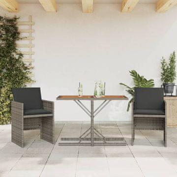 Vidaxl vidaXL 3-delni bistro komplet z blazinami, siv, poli ratan