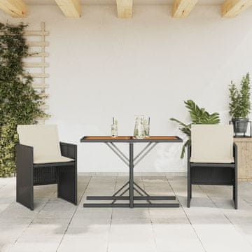 Vidaxl vidaXL 3-delni bistro komplet z blazinami, črne barve, poli ratan