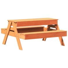 Greatstore Miza za piknik s peskovnikom za otroke rjava trdna borovina