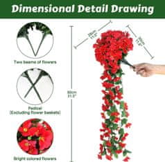 Netscroll Umetne cvetlične viseče rože, umetno viseče cvetje z naravnim izgledom za zunanjo ali notranjo uporabo, za teraso, vrt, balkon, poroke, zabave, hodnik, 80cm, rdeče barve, HangingFlowers