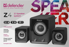 Defender Z4 (65508) 2.1, 11W, nadzor glasnosti in nizkih tonov, črn USB računalniški zvočnik