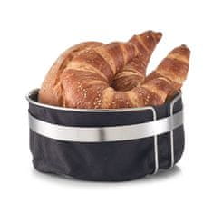 Zeller Košara za kruh z vrečko, kovinska kromirana in bombažna, črnaØ22x10,8