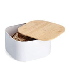 Zeller Koš za kruh s pokrovom iz bambusa, kovinski, bel, 26,5x26,5x14,5