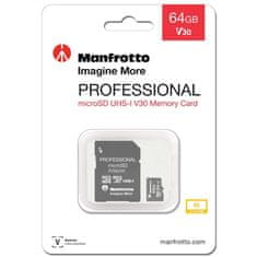 Manfrotto Professional, 64GB, UHS-I, V30, U3, 90MB/s, microSDXC spominska kartica + SD adapter (MANPROMSD64) + GRATIS ČITALEC