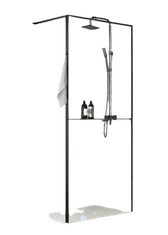 Armal Tuš fiksna stena WALK IN 80X200, črni mat profil, prozorno steklo, prečni nosilec 