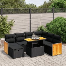 Greatstore Vrtna sedežna garnitura 8-delna z blazinami črn poli ratan