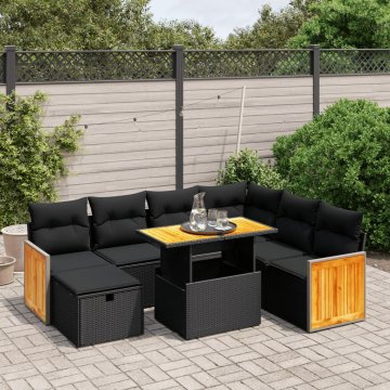 Greatstore Vrtna sedežna garnitura 8-delna z blazinami črn poli ratan