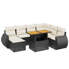 Greatstore Vrtna sedežna garnitura 8-delna z blazinami črn poli ratan