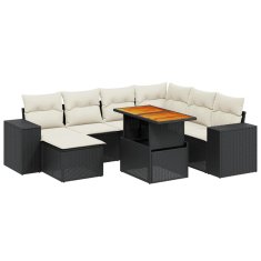 Greatstore Vrtna sedežna garnitura 8-delna z blazinami črn poli ratan