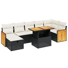 Greatstore Vrtna sedežna garnitura 8-delna z blazinami črn poli ratan