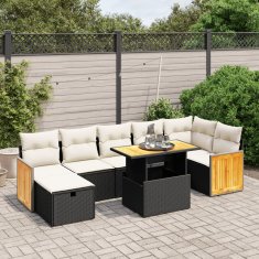 Greatstore Vrtna sedežna garnitura 8-delna z blazinami črn poli ratan