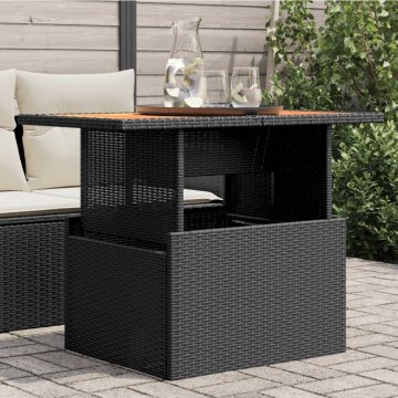 Greatstore Vrtna miza črna 100x55x73 cm poli ratan in akacijev les