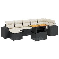 Greatstore Vrtna sedežna garnitura 8-delna z blazinami črn poli ratan