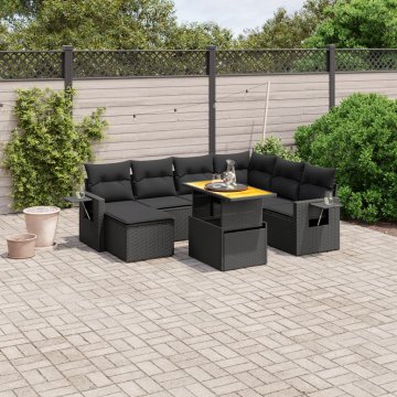 Greatstore Vrtna sedežna garnitura 8-delna z blazinami črn poli ratan