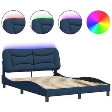 Vidaxl Posteljni okvir z LED brez vzmetnice Hvar moder 140x200 cm tkanina