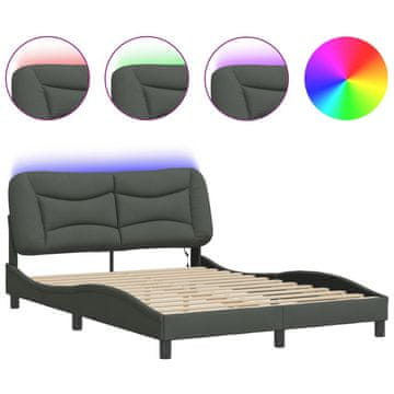 Vidaxl Posteljni okvir z LED brez vzmetnice Hvar temno siv 140x190 cm blago