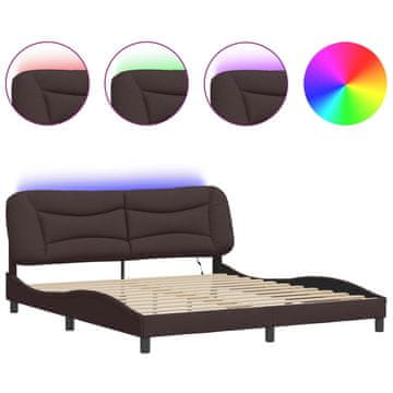 Vidaxl Posteljni okvir z LED brez vzmetnice Hvar temno rjav 180x200cm blago
