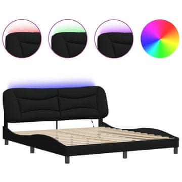 Vidaxl Posteljni okvir z LED brez vzmetnice Hvar črn 180x200 cm blago