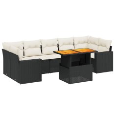 Greatstore Vrtna sedežna garnitura 8-delna z blazinami črn poli ratan