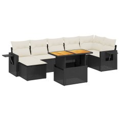 Greatstore Vrtna sedežna garnitura 8-delna z blazinami črn poli ratan