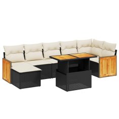 Greatstore Vrtna sedežna garnitura 8-delna z blazinami črn poli ratan