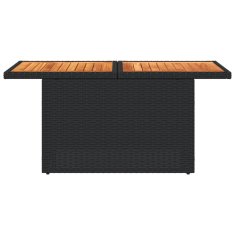 shumee Vrtna miza črna 100x55x73 cm poli ratan in akacijev les